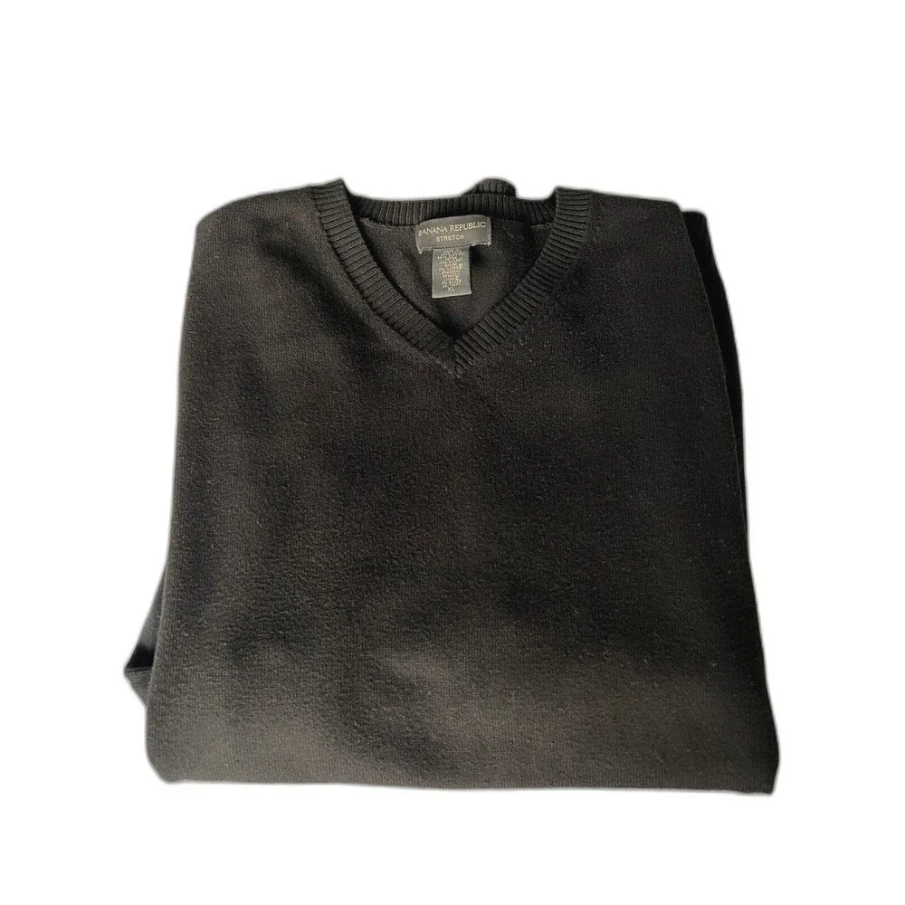 BANANA REPUBLIC Men’s Long Sleeve‎ V-Neck Pullover Sweater Black Cotton XL